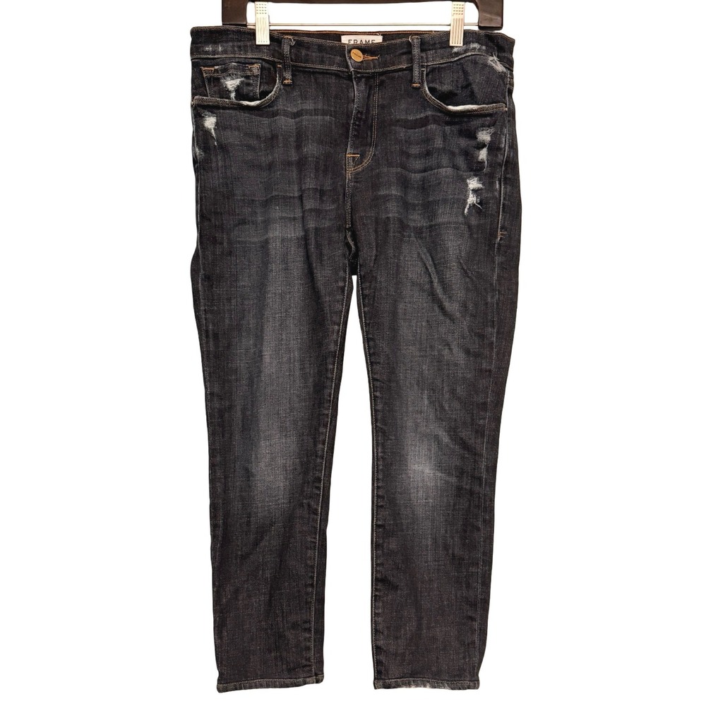 FRAME Le Garcon Crop Womens 27 Dark Wash Distressed Boyfriend Denim Jeans
